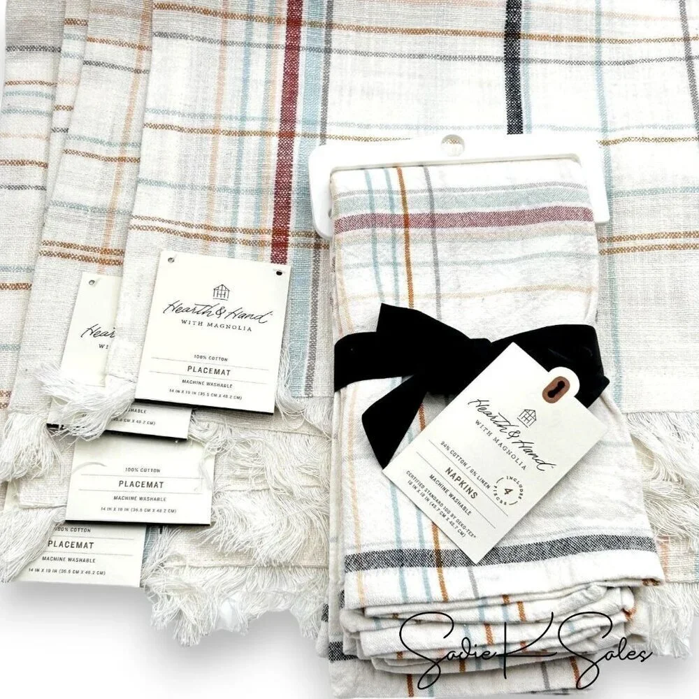 Hearth & Hand Magnolia 4pk‎ Casual Plaid Placemat Set Cream